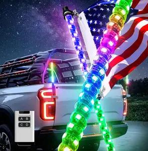 LED Spiral RGB 3FT /2FT Whip Lights 2 Pack with Remote Control  12V Chasing Lighted UTV Accessories Truck Can-Am Polaris Jeep Canam Offroad Glowing Antenna Whips  Buggy Sanddunes  Waterproof RGB Car Ambient Lighting  Car LED Light