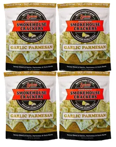Smokehouse Crackers, Garlic Parmesan Flavor, 7 oz Resealable Bags, 4 count bundle Snack Cheese
