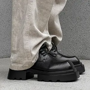 High street leather shoes, niche derby shoes, new square toe thick soled sponge cake casual height increasing shoes