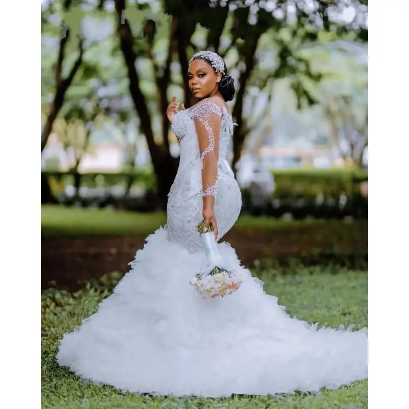 chinese dress ladies Kim Kardashian Crew Neck Lace Sheer Sleeve Mermaid Wedding Dress main image 1