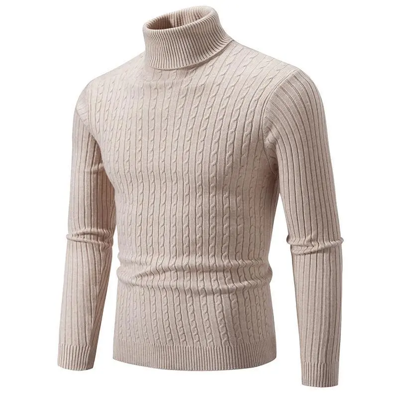 Men's Trendy High Neck Sweater Solid Color Pullover Knitted Warm Casual Turtleneck Sweatwear Woolen Mens Winter Outdoor Tops, effortless layering, chic everyday, refined casual