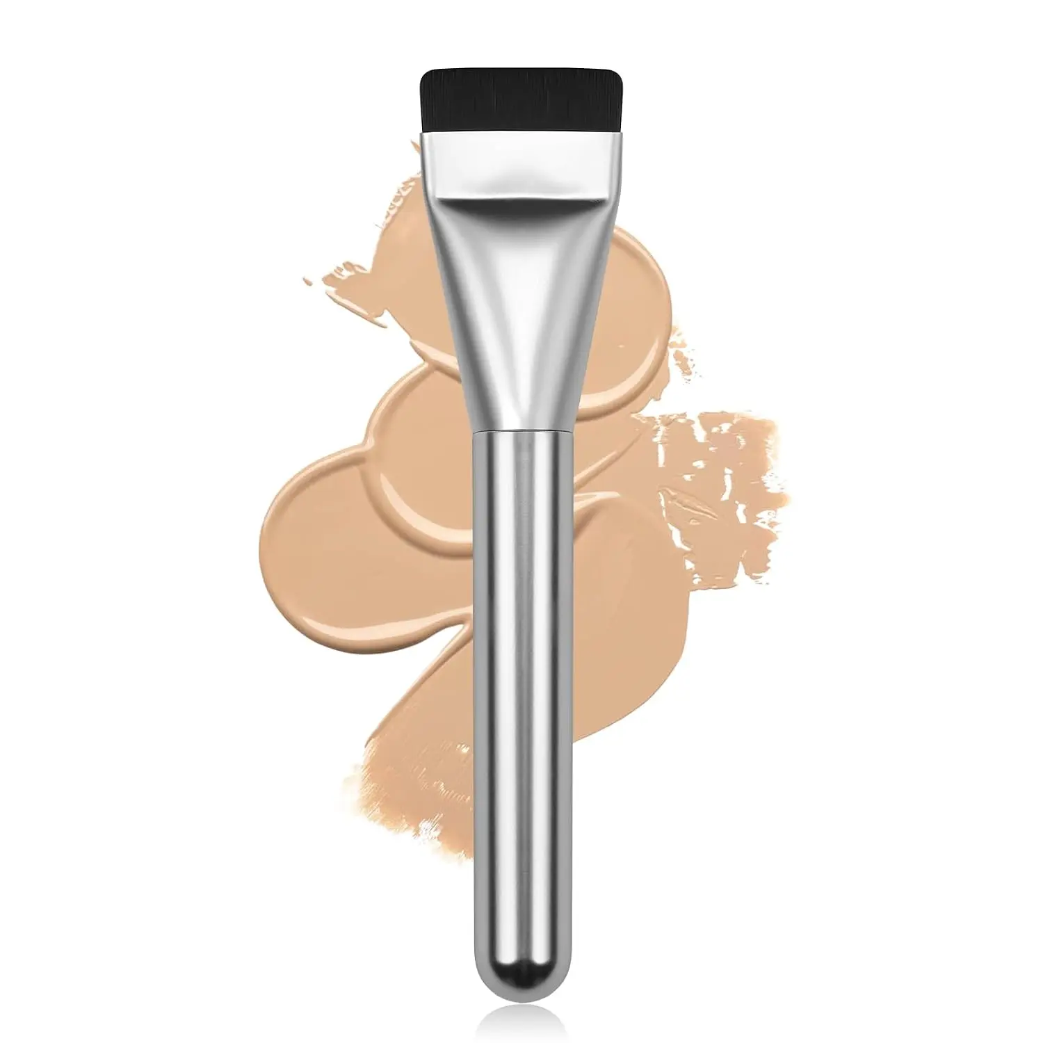 Flat Foundation Brush for Liquid Foundation, Korean Makeup Spatula Face Brush, Soft Premium Blending Brush for Cream, Concealer & Makeup, Silver