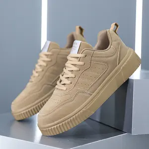 Men's Fashion Lace-up Sneakers - Casual and Sporty, Anti-Slip, All Seasons, Comfortable EVA/Cloth Insole Closed Athletic Footwear Trainer zapatos para hombres Khaki Walking Shoes
