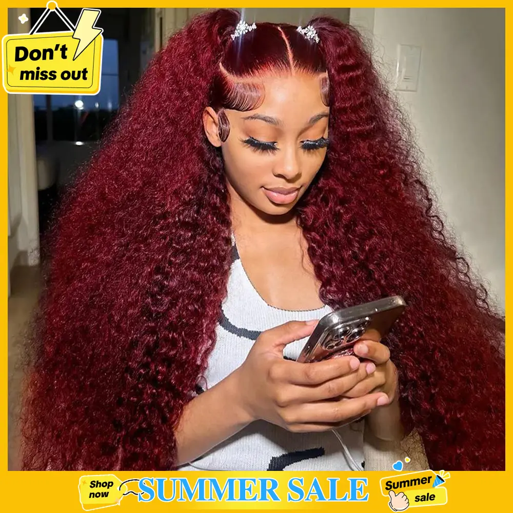 STERLY 200% Density Burgundy / Natural Color 13x6 Lace Frontal Human Hair Deep Wave Wig Ombre Color Water Wave Wig 99J Curly Wigs #FB30 Highlight Pre Plucked Pre Cut Beginner Friendly Wig #tiktokshopsummersale