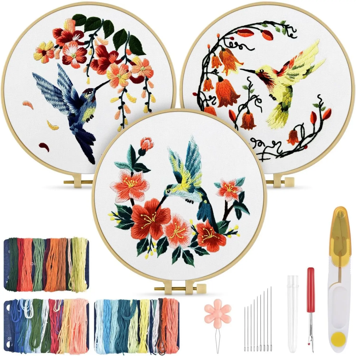 3 Pieces Embroidery Kit for Beginners, Needlepoint Kits for Adults,Needle Point Sets with Stamped Hummingbird Pattern Stitch - Home Improvement.