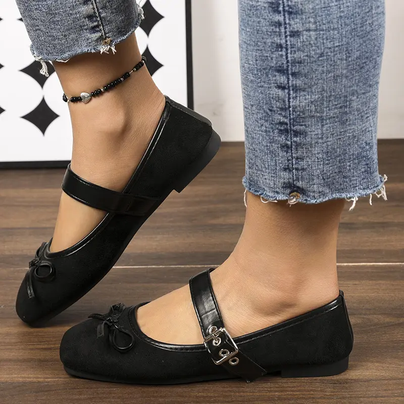 Women's PU Leather Ballet Flats with Elegant Bowknot Design, Lightweight Slip On Round Toe Shoes for Comfortable All-Day Walking, Walking Shoes, Footwear, Mary Janes, Casual Wear, Rubber, Flexible, Synthetic, Leather & Faux Leather
