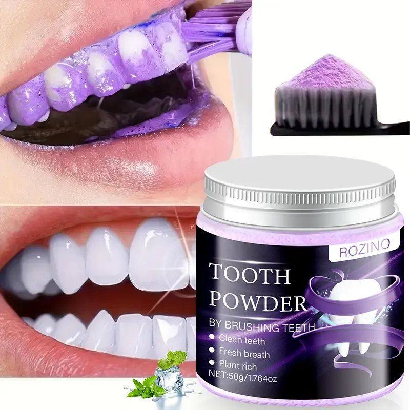 ROZINO Oral Teeth Whitening Tooth Powder - 50g, with Violet, Kaolinite Clay, Peppermint Oil & Activated Carbon for Cleaning & Breath Freshening