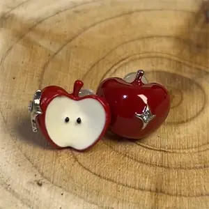 2025 fashion winter Y2K Cute Harajuku Cartoon Red Fruit Stud Earrings For Women 2025 Trendy Vintage Aesthetic Vacation Scene 2000s Accessories