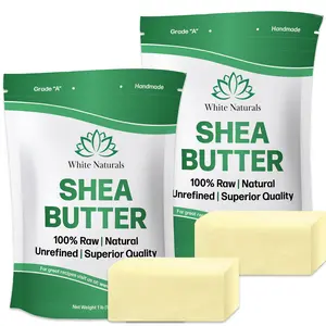 White Naturals Shea Butter 2lb(1lb in each bag), Unrefined, African Grade A, Moisturizing Skin, Hair, Face, Lotion, Cream, 16oz Block Body Care Moisturize Smooth Moisturizer, Hydrating Cream Block, Cosmetic Use