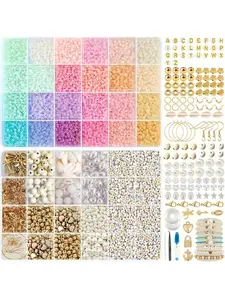 2 Box Set 3mm Seed Beads 24 Colors 10000pcs Acrylic Shell Beads, Elastic Cord Kit for Bracelets, Jewelry, Keychains, Diy Beading Accessories