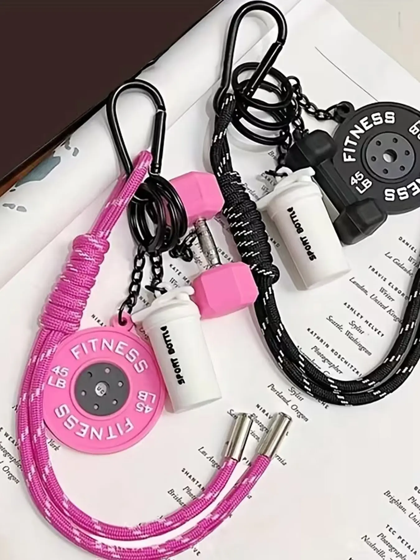 Sports And Fitness Themed Keychain, Keychain For Purse, Dumbbells, Barbell Pieces, Mini Water Cup Pendant, Backpack Decoration Accessories, Fitness Charms, Fitness Party Gifts, Daily Bag Decoration, Detachable Design Keychains(Black, White)