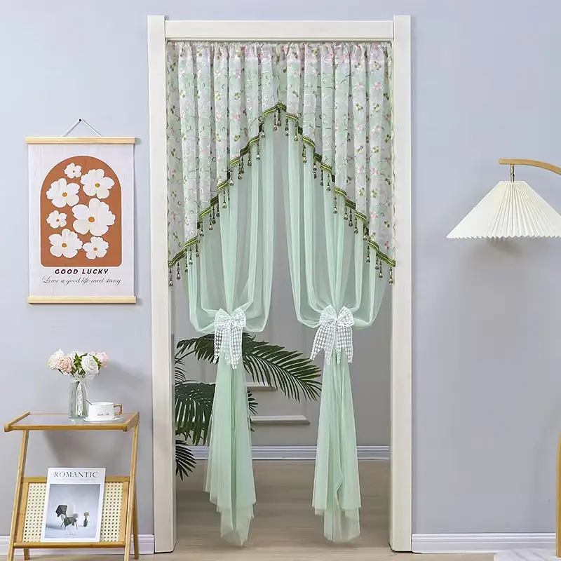 79-inch Romantic Floral Door Curtain—a sheer, button-up curtain with lace tassels. An elegant privacy curtain/door curtain suitable for entryways, bedrooms, closets, and kitchens—a must-have for rental apartments, homes, and dorm rooms.