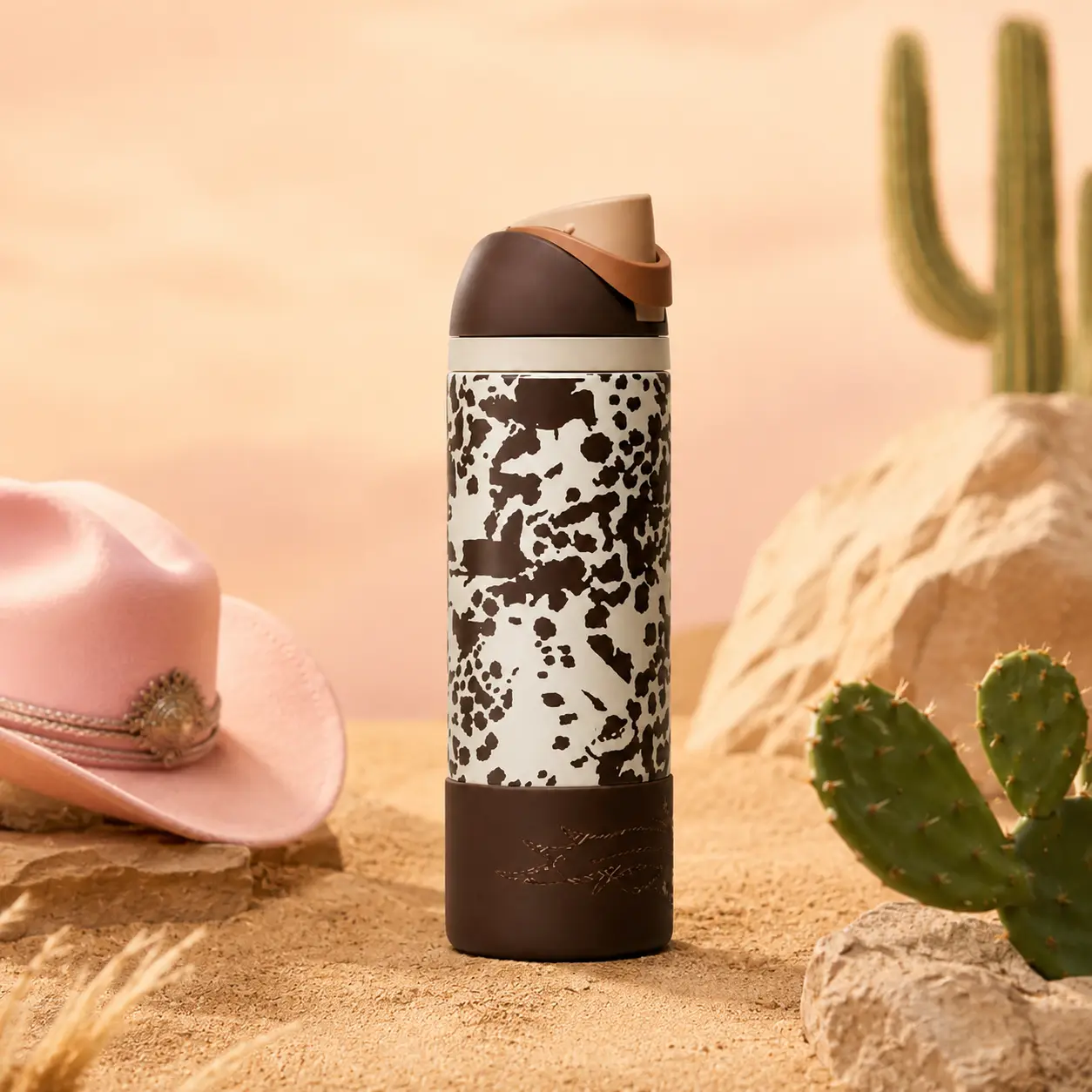 Owala Cow Print Insulated Water Bottle Western Style Stainless Steel Tumbler