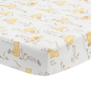 Lambs & Ivy Disney Baby Storytime Pooh 100% Cotton Fitted Crib Sheet - White