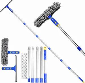 ITTAR Window Squeegee with 88 Inch Extension Pole, Rotatable Window  Kit with Long Handle, Rubber Blade & Microfiber/Chenille Pads Glass Cleaner Tool for Outdoor Windows, Glass, Car cleaning deep soft wash extendable smooth