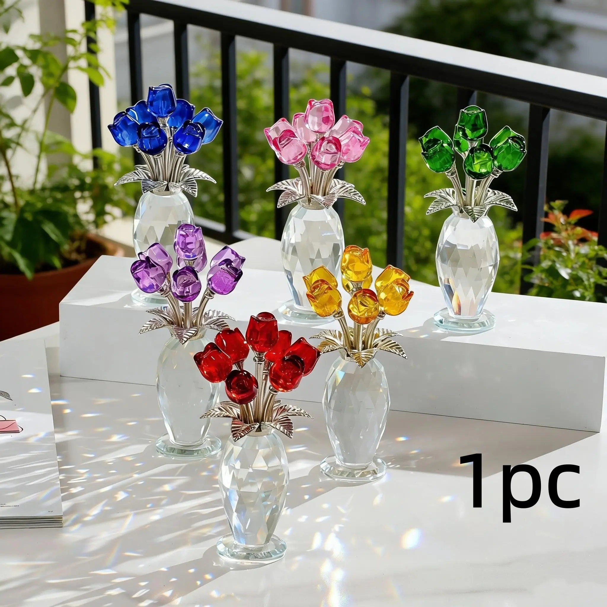 Artificial Crystal Glass Rose Bouquet, Colorful Artificial Flower Arrangements with Gem Decorations, Artificial Flower Bouquets, Anniversary, Birthday & Valentine's Day Gift