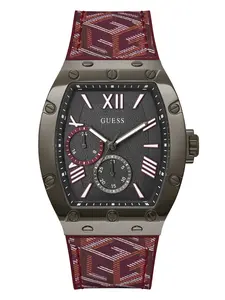 GUESS Male G-Cube Red Leather Multifunction Watch