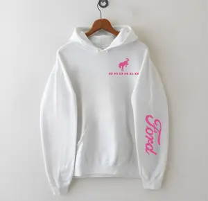 Pink Ford Bronco Hoodie for Women, White Vintage Racing Hoodie, Trendy Car Girl Aesthetic, Cute Gift for Ford Lovers, Oversized Streetwear, Fashionable Pullover Top