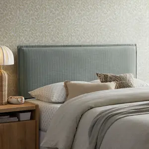 Camille Striped Linen Blend King Size Headboard in Spa Blue Stripe