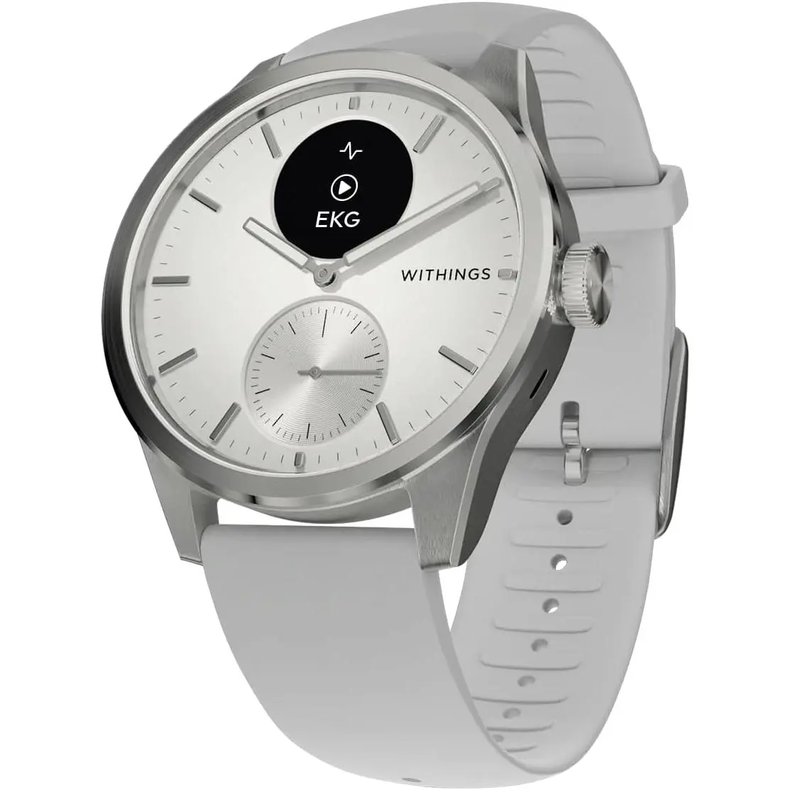 WITHINGS ScanWatch 2 - Hybrid Smart Watch, Heart Rate Monitoring, Fitness Tracker, Cycle Tracker, Sleep Monitoring, GPS Tracker, 30-Day Battery Life, Android & Apple Compatible, HSA/FSA, White & Silver, 42mm
