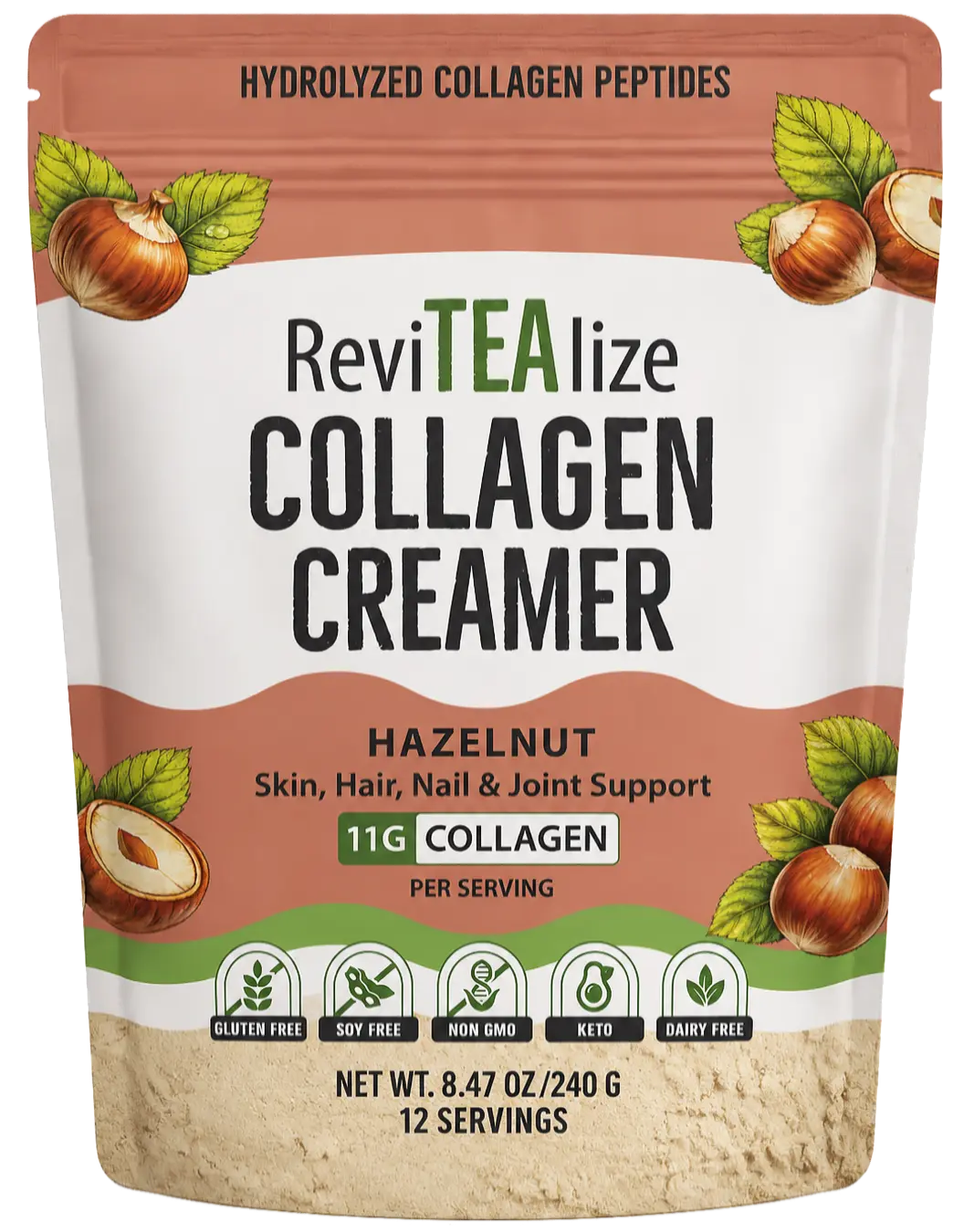Collagen Creamer for Coffee - Grass Fed Collagen Peptides Powder with MCT Oil for Hair, Skin, Nails & Joint Support - Hazelnut
