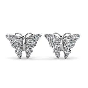 Everlee 18k White Gold Plated Crystal Butterfly Stud Earrings with Simulated Diamond Crystals