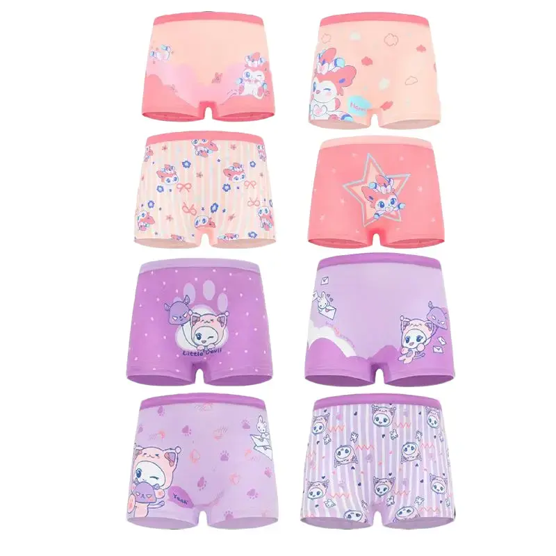 Girls' 8-Pack Soft Cotton Boxer Brief Underwear, Animal Character Graphic, Breathable Mixed Colors, Machine Wash, All Seasons, Everyday Wear for Kids Ages 2-12Y, 9-10Y & 11-12Y Options, Cartoon Print, Animal Character Graphic Girls' Panties, 7-8Y, 4-6Y, B