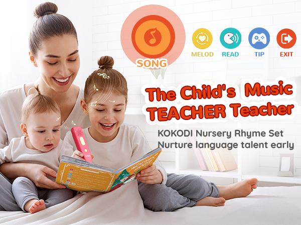 KOKODI Talking Pen Book Set for Kids - Fun, Diverse Interactive Kids Learning Materials with English Words, Mother Goose Nursery Rhymes, 700+ Touch Points, Songs, Sounds, Games, Screen-Free Learning Toy, Toddler Gift