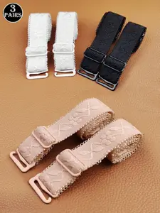 3 Pairs Embroidered Bra Straps, Long Wide Adjustable Non-Slip Bra Straps, Replaceable Elastic Fabric Straps for Women Underwear Accessories
