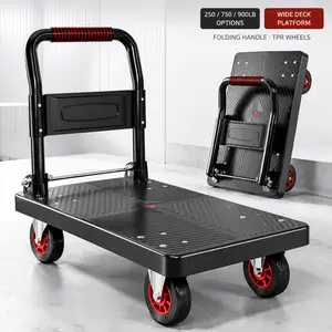 Heavy Duty Trolley - Heavy Duty Platform Truck, Multifunctional Folding Flatbed Moving Cart, Storage Cart on Wheels with Smooth Wheels for Warehouse, Garage Use