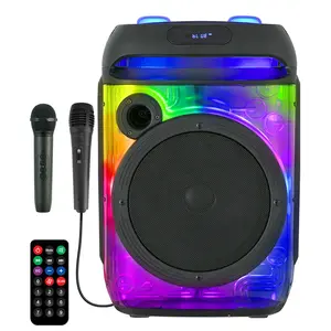 Portable 8" Bluetooth Speaker Two Microphone With Transparent Montion Party Light wireless Stereo sound System Heavy Bass Loud Speaker