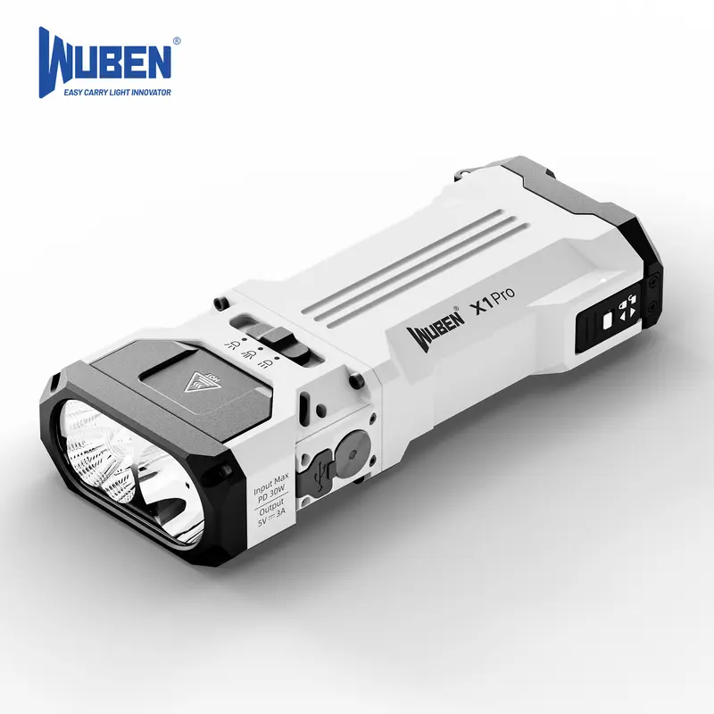 WUBEN X1 PRO Rechargeable EDC Flashlight, 12300lm Beam Flat LED Light with Dual Sources, Multi-Modes, USB-C Fastcharging, 3in1 Power Bank, IP65 Waterproof for Campers, Inspection & Everyday Carry