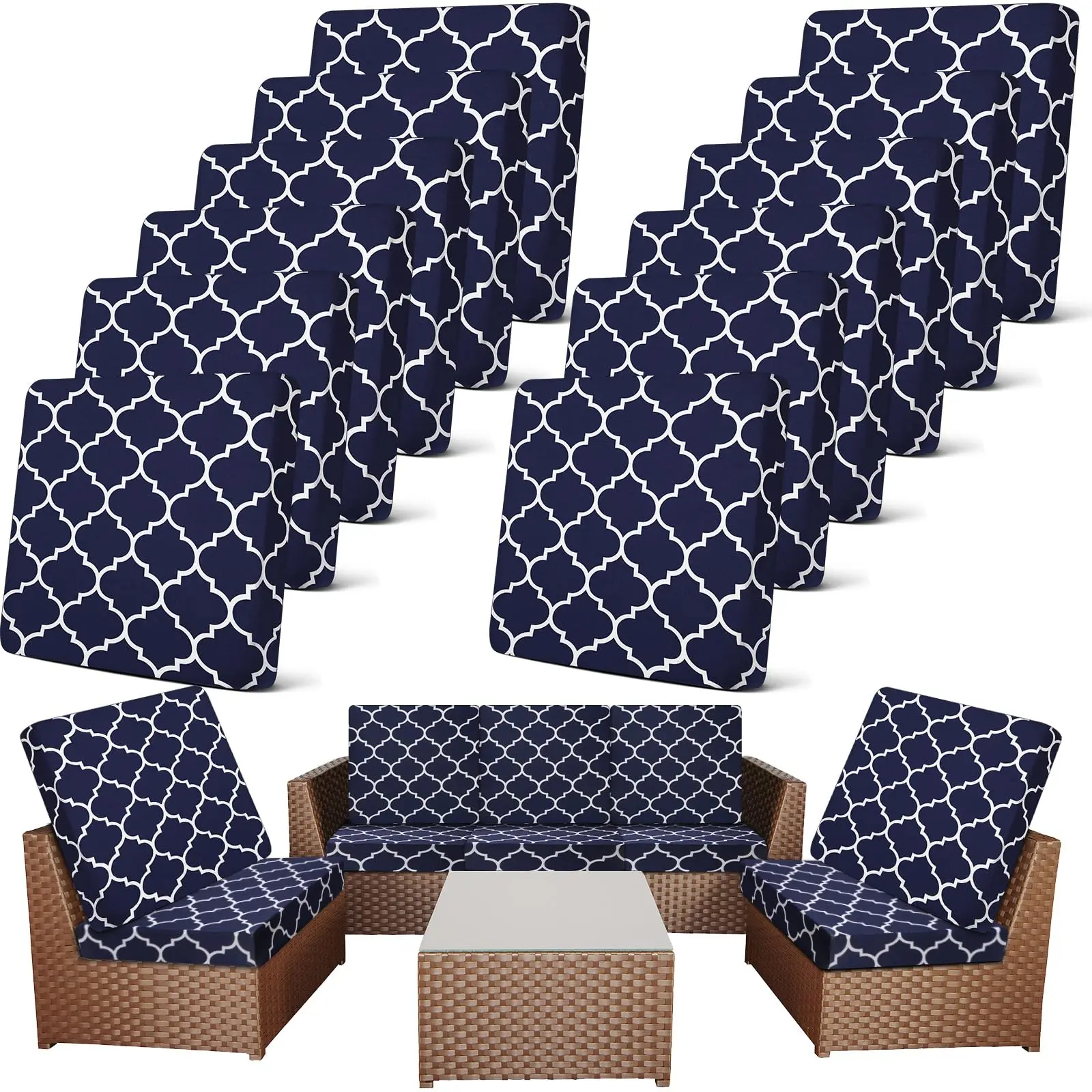 12Pcs Patio Cushion Covers for Outdoor Furniture & Indoor Sofa Cushions, Fall Home Decor Elastic Sofa Cover Sofa Slipcover Couch Covers Anti-Slip Sofa Seat Cover Replacement Sets for Autumn Patio Decor