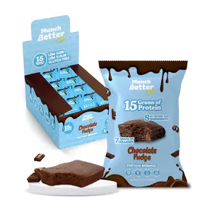Munch Better High Protein Chocolate Fudge Brownies (12 Pack) - 140 Calories - 15g Protein & 7g Carbs - 1g Sugar - Gluten-Free & No GMOs - US Made Low Sugar Snack