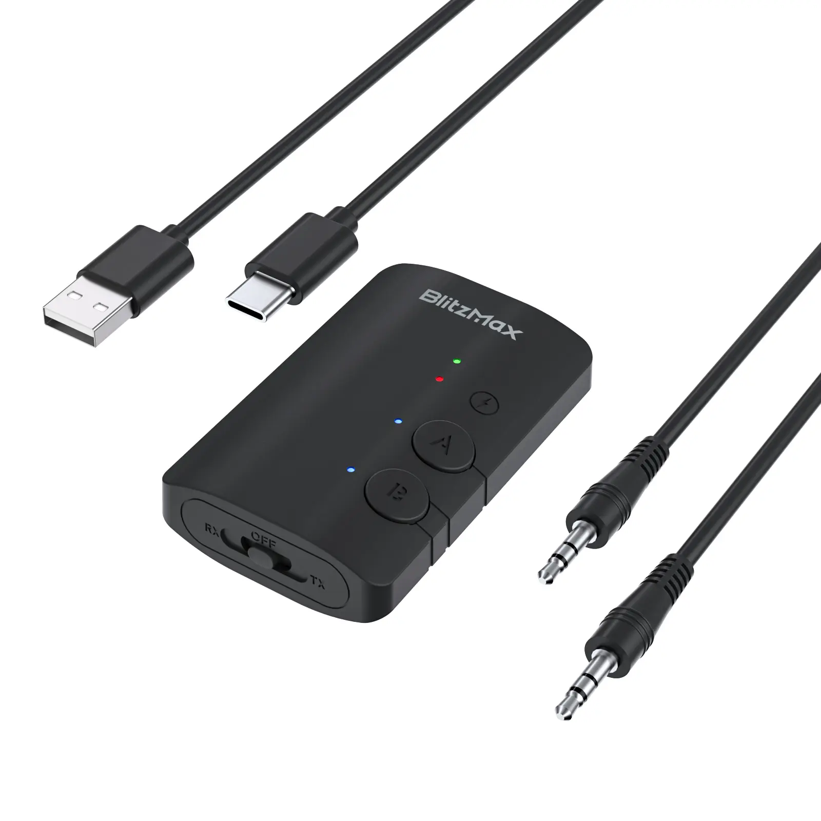 Bluetooth 5.3 Adapter Transmitter/Receiver 2-in-1 Mini Wireless with 3.5mm Audio Cable, Dual Link AptX Adaptive Bluetooth Adapter for Airplane/PC/TV/Car/Gym - White, Black