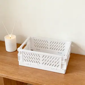 2pcs Foldable Plastic Storage Basket, 5.98in Stackable Desktop Sundries Organizer Box