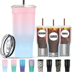 Universal Iced Coffee Sleeve - Upgraded Double Wall  Stainless Steel Holder Sleeves Insulator for Cold Drinks Fits  Dunkin Donuts McDonalds Small Medium Large Cup ( Blue)