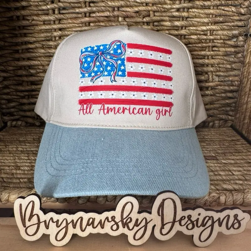 All American Girl canvas snapback with American Flag and Bow Design