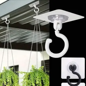 Rotatable Ceiling Adhesive Hook, 4 Counts Easy Installation Sticky Hanger for Hanging Plants, Wind Chimes, Modern Ceiling Decoration with Utility Hook