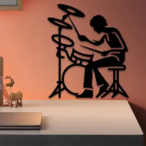 1pc Drummer Metal Wall Art, Creative Modern Decoration, Drummer Statue Mural, Perfect for Music Room Wall, Christmas Decor, Home Decor Accessory, Ideal Gift for Musicians, Anti-Corrosion Metal