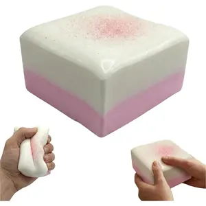 Dual Color Toast Slow Rising Squishy, Soft Foam Squishy Stress Relief Squeeze Toy, Realistic Sticky Bread Food Squishies, Sensory Stress Relief Squeeze Toys, Cute Desk Fidget & Gift (Pink-White)