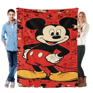 [SummerVibes] DISNEY CLASSIC Mickey Mouse Comic Strip Flannel Blanket - Soft Vintage Red Comic Book Collage Throw for Couch, Kids & Fans