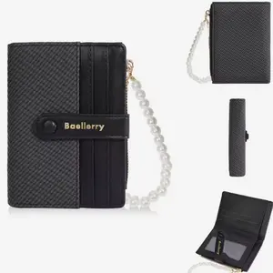 Baellerry Women's Fashion Buckle Wallet Luxury Pearl Chain Zipper Coin Purse