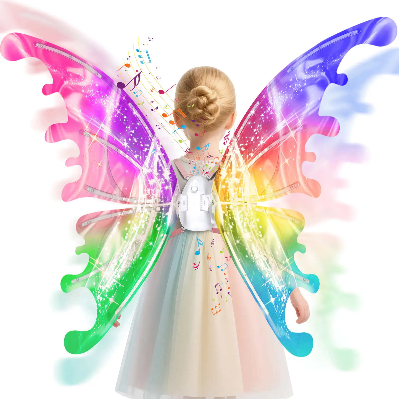 Electric Fairy Wings for Girls, Light Up Moving Butterfly Wings with LED Lights and Music, Toy for Kids as Halloween Valentine Birthday Christmas Party Costume Princess Cosplay Dress Up Gift