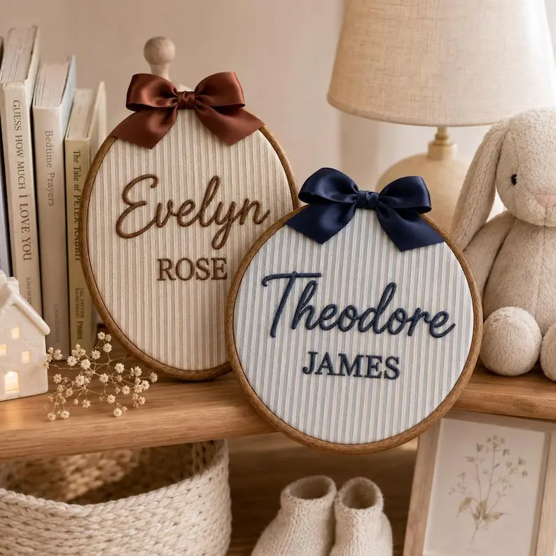Personalized Baby Name Sign, Custom Embroidered Nursery Hoop, Newborn Birth Announcement Frame, Baby Shower Gift, Keepsake Wall Decor Gift