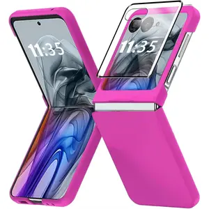 Case for Motorola Razr 2024 - Hard Phone Case with Screen Protector, Slim Thin Shockproof Protective Bumper Cover,Rose Red