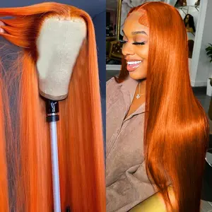 ALIGLOSSY 34INCH 13x4 Ginger Orange 99J Reddish Brown Straight Lace Front Wigs Human Hair Pre Plucked With Baby Hair HD Transparent Lace Frontal Human Hair Wigs for Women