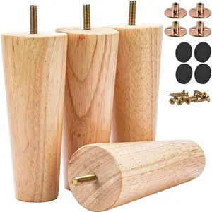 7 inch Solid Wood Furniture Legs, 4Pcs Mid-Century Modern Wooden Replacement Feet with Threaded 5/16'' Hanger Bolts & Mounting Plate & Screws for Sofa Couch Armchair Cabinet TV Stand