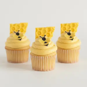 Edible Bee Wafer Ppaer for Cupcake & Cake Toppers,40pcs 1.2" Lollipop Decoration