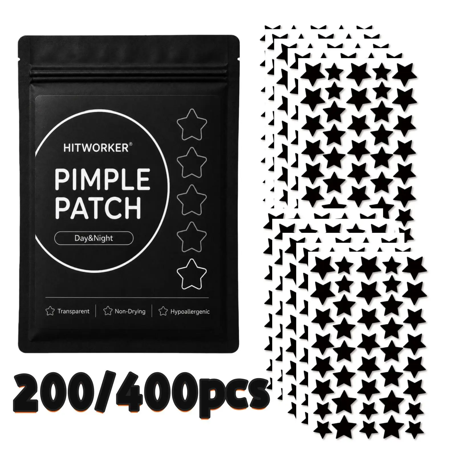 200/400Pcs Black Star Tea Tree Oil Acne Patches, Hydrocolloid Soothing Repair Zit Stickers, Black Cartoon Star Pimple Covers for